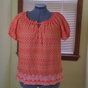Izod Orange Floral Peasant Top - Large